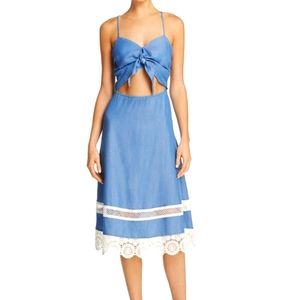 Lovers & Friends denim cutout lace trim dress (size small)